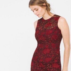 Like New White House Black Market Red Lace Sleeveless Pencil Sheath Dress 10